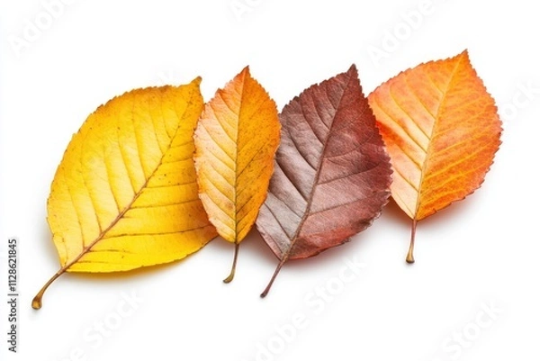 Fototapeta Autumn leaves falling isolated on white background