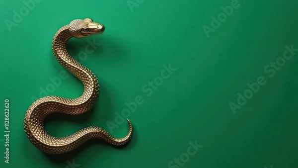 Fototapeta Beautiful snake, banner, green background, place for text, New Year, top view
