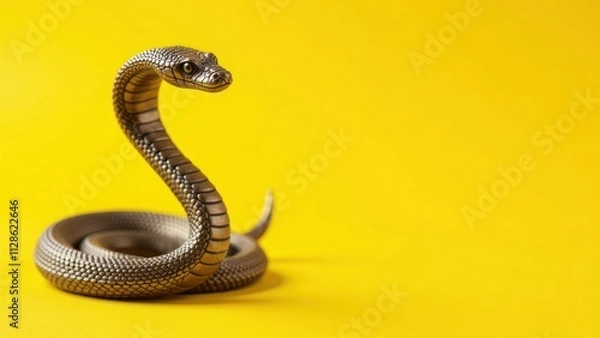 Fototapeta Beautiful snake, banner, yellow background, place for text, New Year