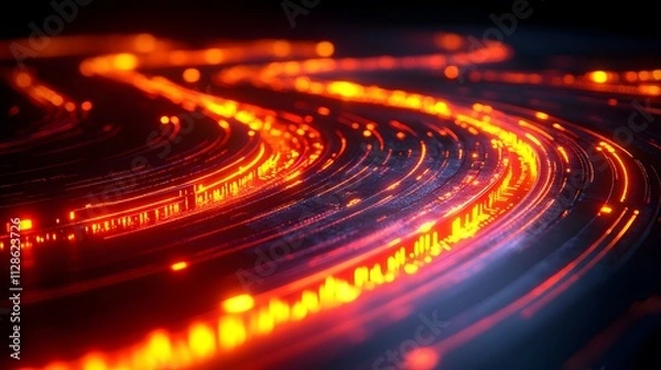 Fototapeta Abstract glowing red curves on dark background.