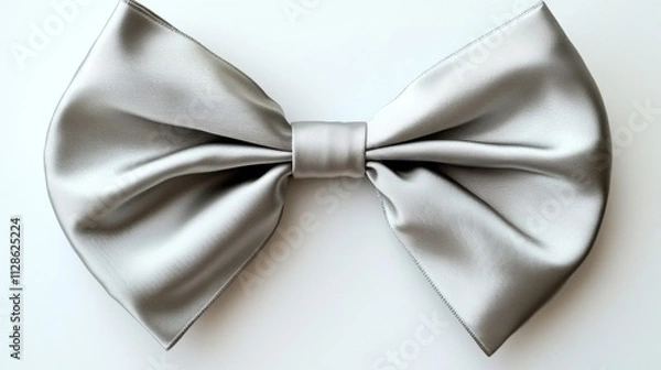 Fototapeta Elegant Silver Satin Bow Isolated on White Background