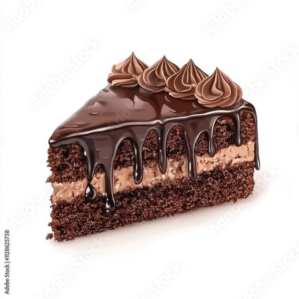 Obraz Chocolate cake slice isolated on white background