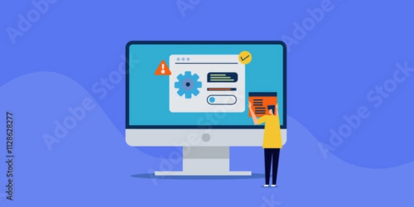 Fototapeta Software application update and computer system maintenance, bug fixing installing new version technical engineering concept.