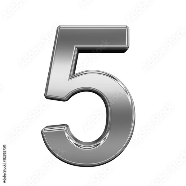 Fototapeta One digit from titanium alphabet set, isolated on white. 3D illustration.