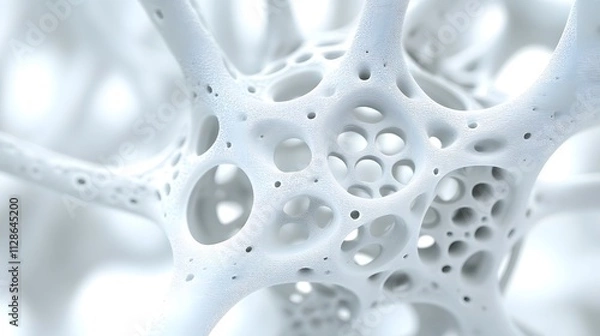 Fototapeta Abstract white porous structure, 3D render.