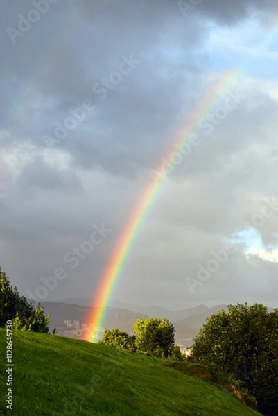 Fototapeta Rainbow on a stormy day in Bilbao.