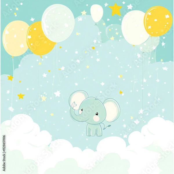 Obraz ゾウと風船のイラスト