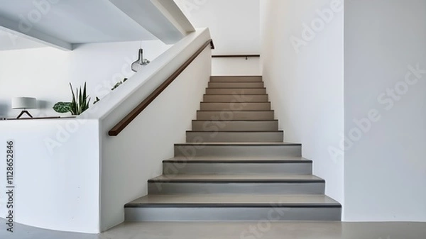 Fototapeta A minimalist staircase with a single handrail and clean lines