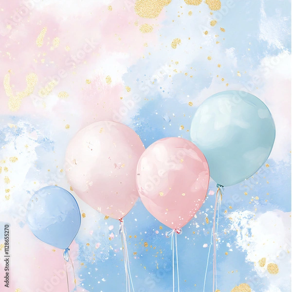 Obraz 淡い色の風船、水彩画風