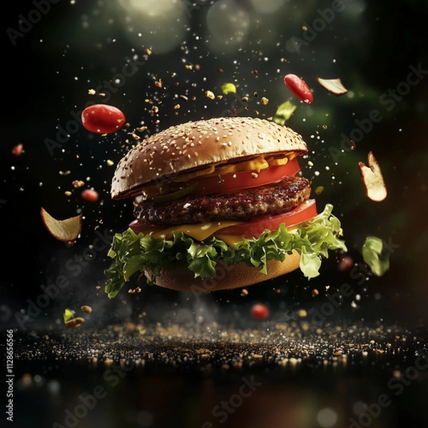 Obraz Burger floating in the air	