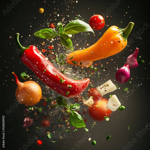 Obraz Vegetables floating in the air