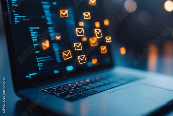 Fototapeta Laptop with email icons floating around