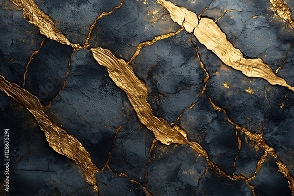 Fototapeta Sharp gold streaks on a deep charcoal gray solid base.