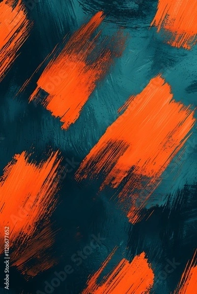 Fototapeta Sharp orange brush patterns over a dark teal gradient.