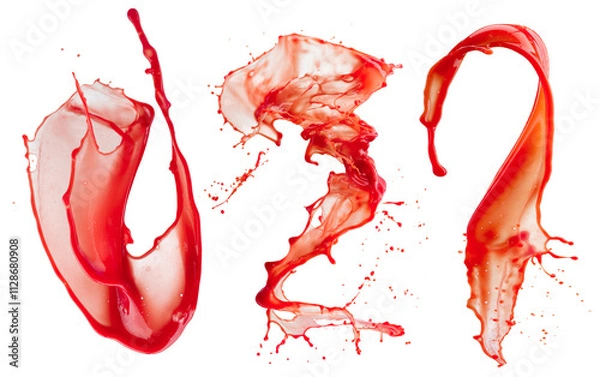 Fototapeta set of red paint splash isolated on white background. 3d render