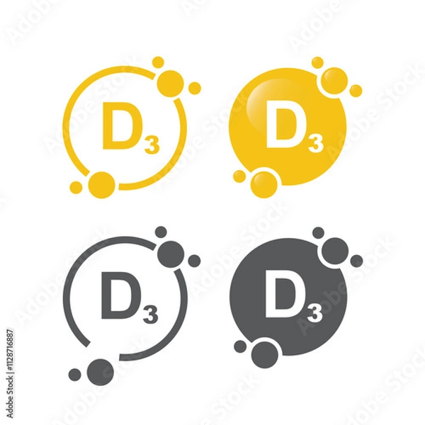 Obraz Vitamin D3 gold shining pill, capsule - icon, vector.