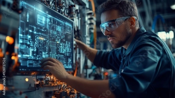 Fototapeta Electrical engineer working with advanced technology in a modern laboratory environment
