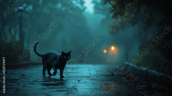 Fototapeta black cats bring bad luck, especially on Friday the 13th, is a superstition rooted in medieval Europe. They were often associated with witches and considered omens of misfortune.
