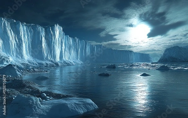 Fototapeta 3D visual of world climate change, icebergs melting into the ocean, rising temperatures, environmental destruction, call for climate action