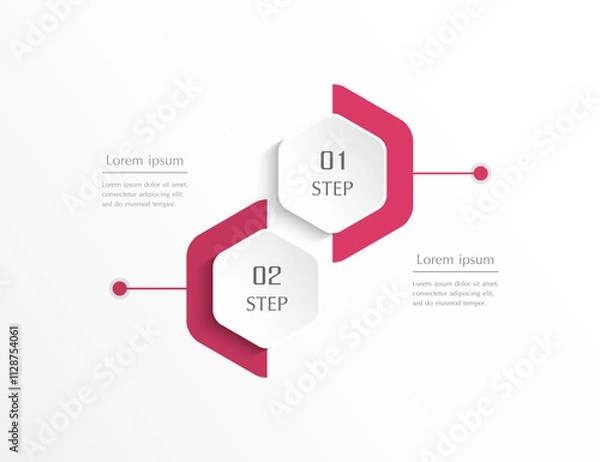 Obraz Step by step pink infographic template with 2 steps, options, parts or processes.