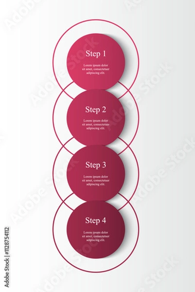 Fototapeta Step by step pink vertical infographic template with 4 steps, options, parts or processes.
