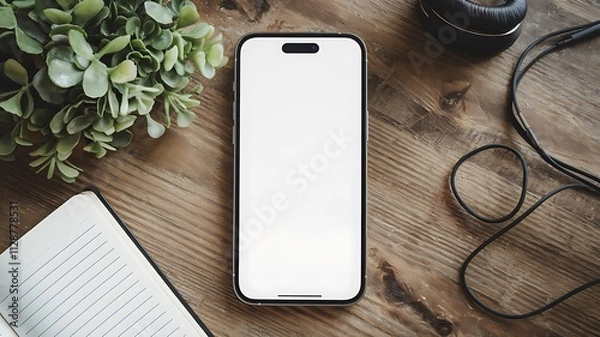 Fototapeta Modern 3D Smartphone Mockup Design with White Screen for Branding