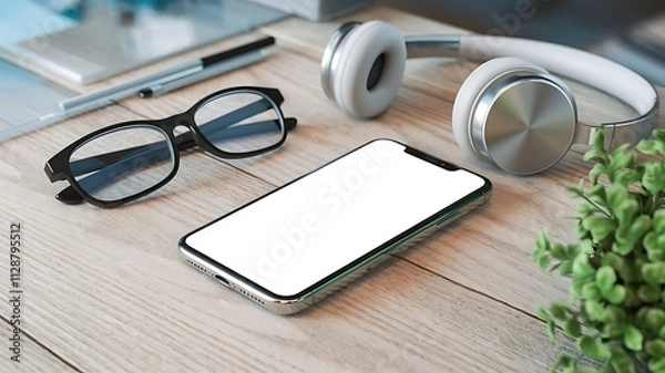 Obraz Realistic Smartphone Mockup 3D Render with Blank White Screen