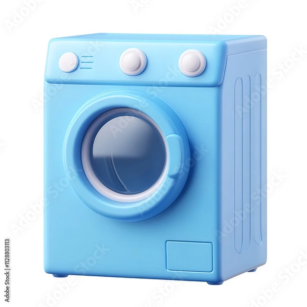Fototapeta A blue 3D illustration of a washing machine icon, designed with a modern, minimalistic style. Perfect for use in apps, websites, and graphic designs. Isolated on transparent background, png