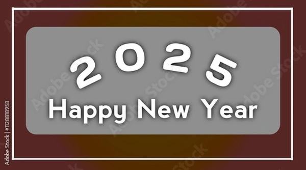 Fototapeta 2025 Happy new year greeting card with silver and chocolate color background with white border line