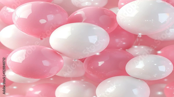 Fototapeta Pastel Pink and Blue Balloons Framing a Blank Square on a Colorful Background Perfect for Party Themes.