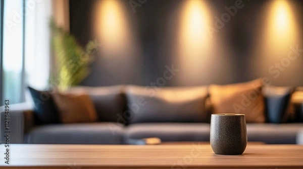 Fototapeta Luxurious living room featuring plush textures and moody mocha mousse tones in elegant design