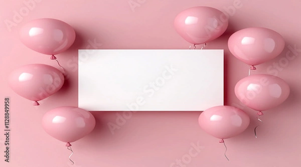 Fototapeta Pastel Pink and Blue Balloons Framing a Blank Square on a Colorful Background Perfect for Party Themes.