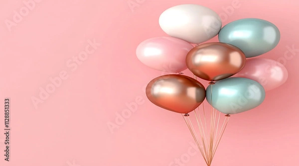 Fototapeta Pastel Pink and Blue Balloons Framing a Blank Square on a Colorful Background Perfect for Party Themes.