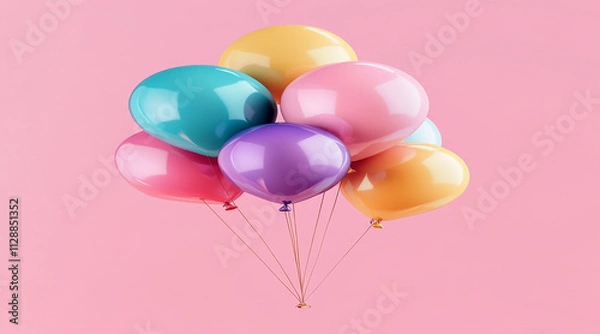 Fototapeta Pastel Pink and Blue Balloons Framing a Blank Square on a Colorful Background Perfect for Party Themes.