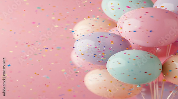 Obraz Pastel Pink and Blue Balloons Framing a Blank Square on a Colorful Background Perfect for Party Themes.