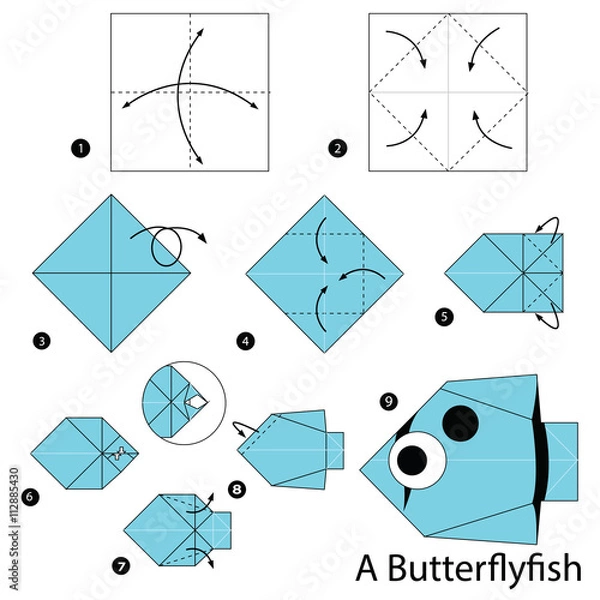 Obraz step by step instructions how to make origami A Butterfly fish.