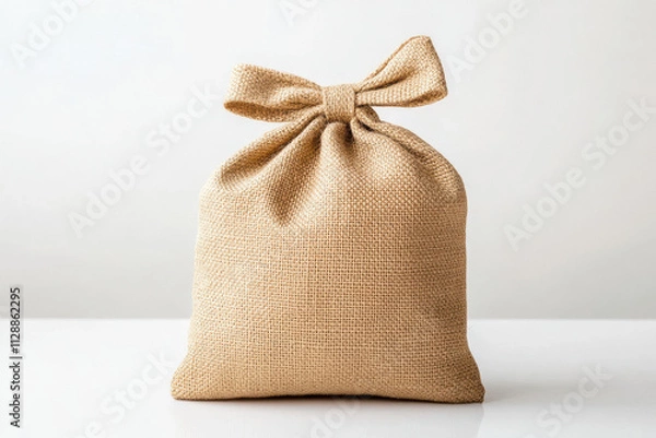 Fototapeta front view of a standing plain jute bag on a white background