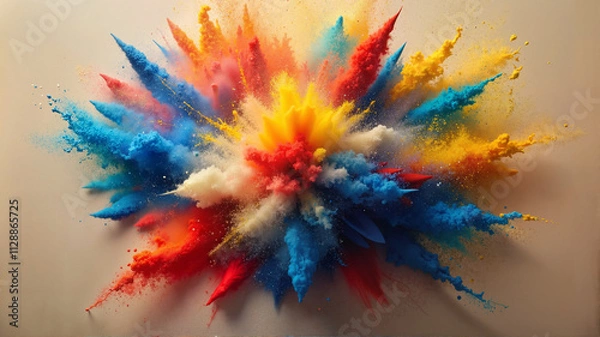 Fototapeta Multicolor powder burst on beige