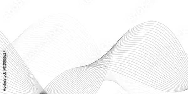 Fototapeta Abstract wavy white and grey curved lines on transparent background. Frequency sound wave lines and technology background, Design for brochure, flyer, banner, template, business wave lines background.