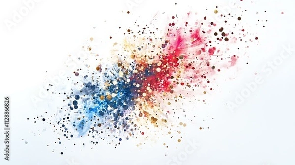 Fototapeta 1. A burst of colorful fireworks in vibrant reds, blues, and golds, exploding in the sky with a clean white background to highlight the bright colors.