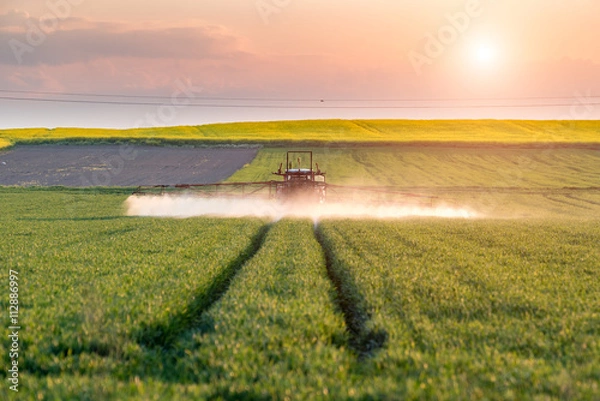 Obraz Sunset above spraying machine