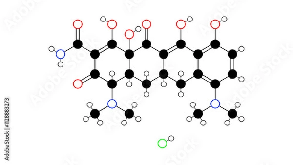 Fototapeta minocycline hydrochloride molecule, structural chemical formula, ball-and-stick model, isolated image antibiotic