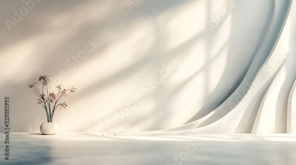 Obraz Minimalist scene with flowers in a vase and flowing fabric