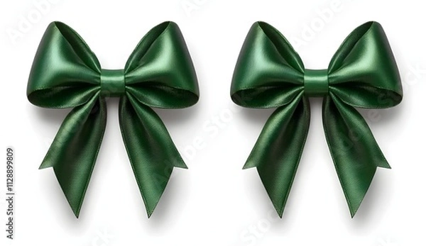 Fototapeta Two Elegant Green Bows with Ribbons Perfect for Gift Wrapping and Festive Decorations