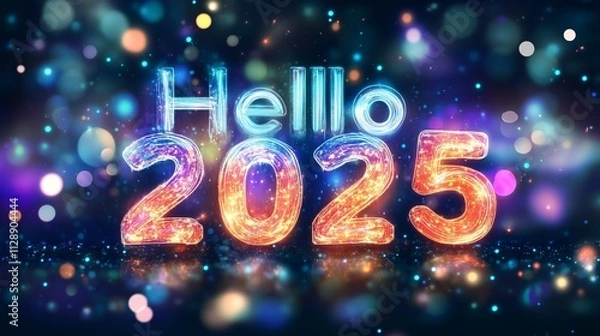 Obraz Banner with Luminous "Hello 2025" Message for New Year Greetings