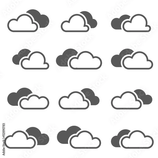 Obraz Set of simple vector icons - black clouds 