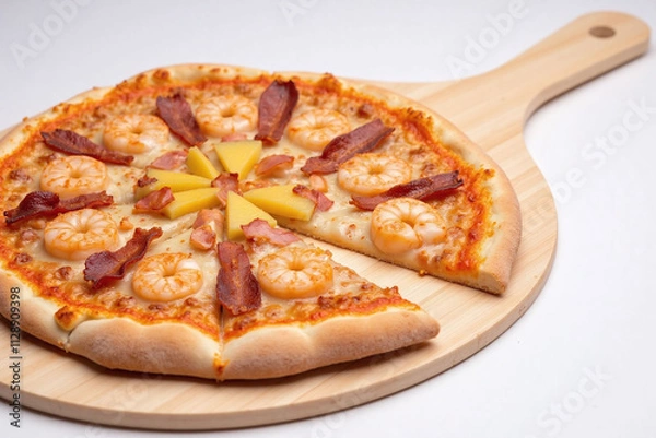 Obraz Partially eaten pizza crust toppings cheese surface finish