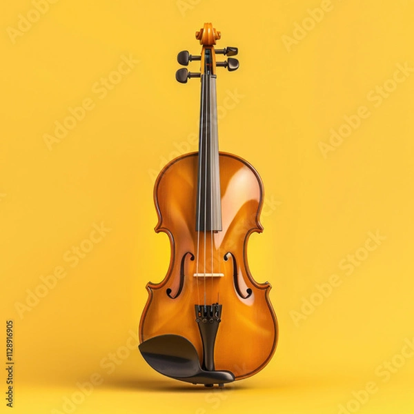 Fototapeta brown violin placed on a yellow background helps develop the mind, emotions, and music.