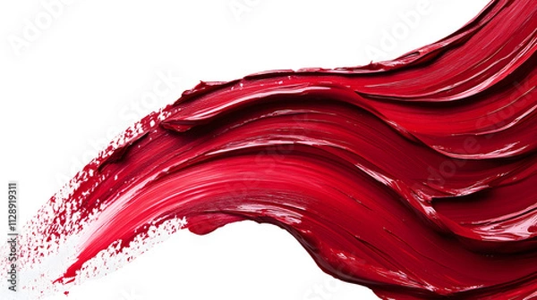 Fototapeta Dynamic wine-red brushstroke creates fluid motion on white background, featuring textured paint with glossy finish and diagonal movement, showcasing energetic artistic expression and gradient blending