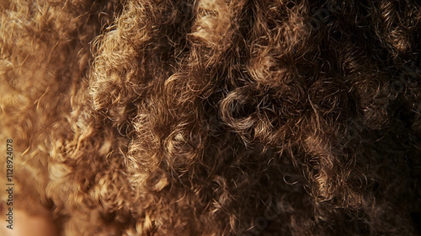 Fototapeta A detailed view of tightly coiled natural afro-textured hair beautifully lit in soft tones.
